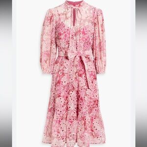 Mikael Aghal Ruffled Printed Broderie Anglaise Midi Dress